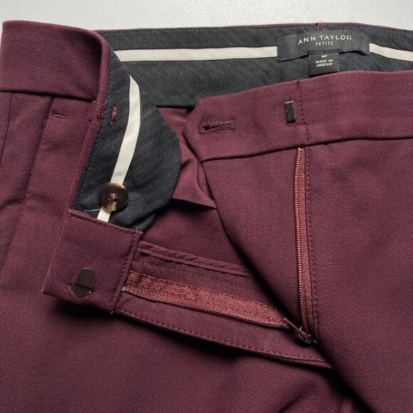 Ann Taylor Petite Ankle Pants Size 6P Burgundy Button Hem Slim Work Career - Picture 9 of 12